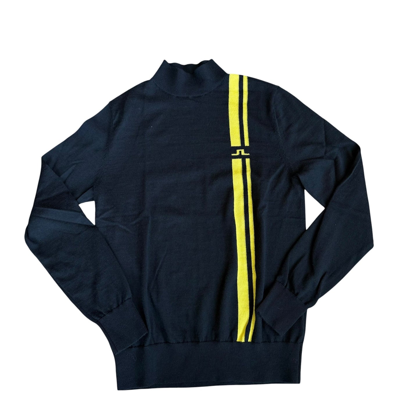 J Lindeberg Black Yellow Stripe Turtleneck Sweater Mens Medium