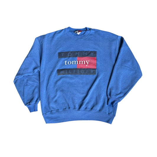 Vintage 90s Tommy Hilfiger Crewneck Sweater Blue Mens Medium