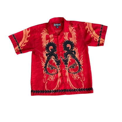 Vintage y2k Dragon Flame Club Shirt Button Down Mens Medium