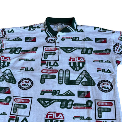 Vintage 1990s FiLA Italia AllOverPrint Polo Shirt Mens 2XL