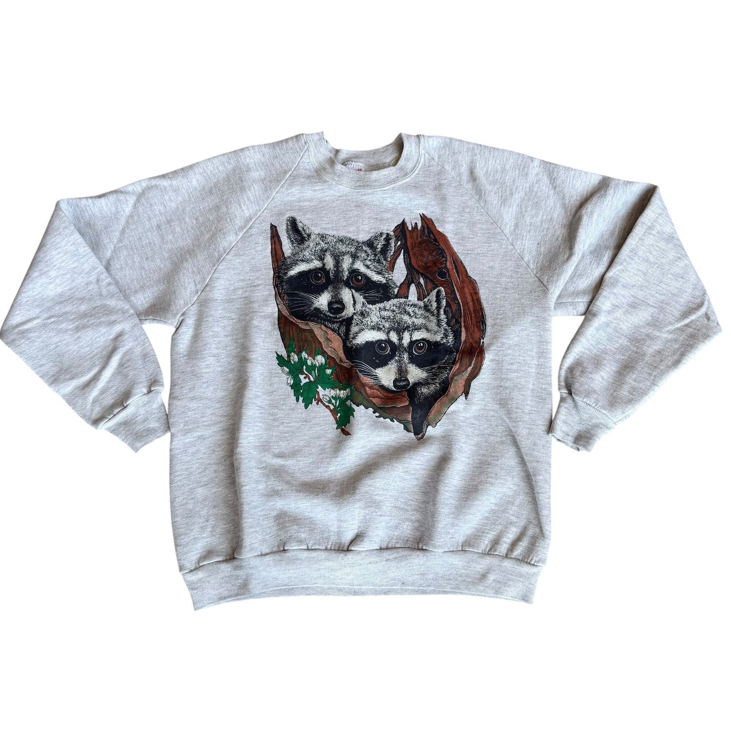 Vintage 90s Raccoon Sweater Animal Print Womens Medium