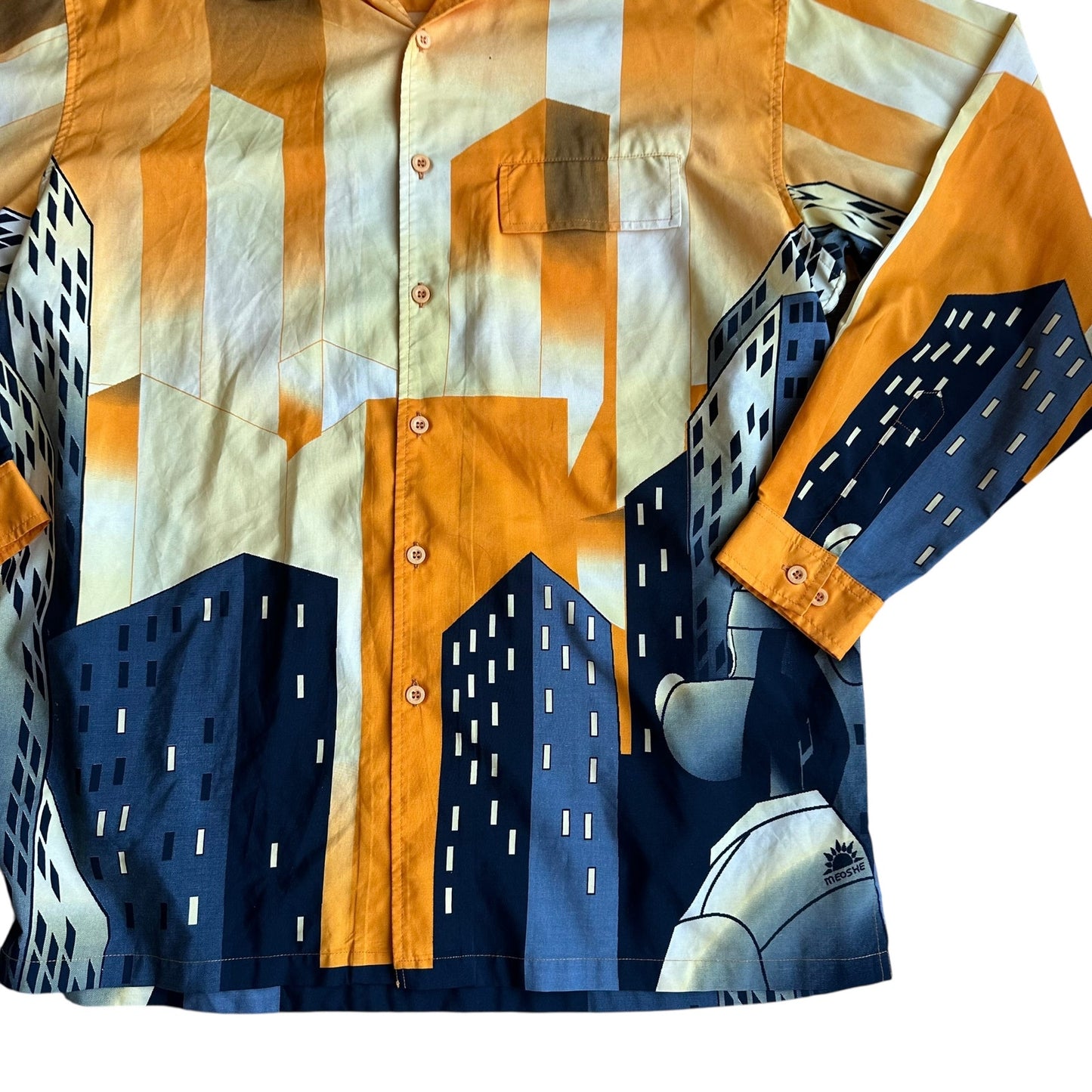 Meoshe 90s y2k AllOverPrint Button Up Shirt Mens LongSleeve Large