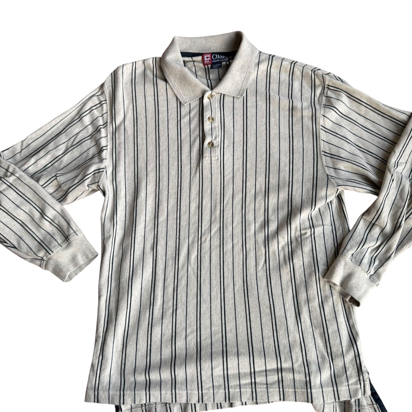 Vintage Chaps Ralph Lauren Cream LongSleeve Polo Shirt Mens Large