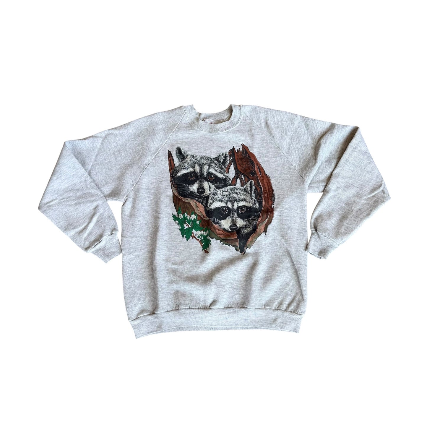 Vintage 90s Raccoon Sweater Animal Print Womens Medium