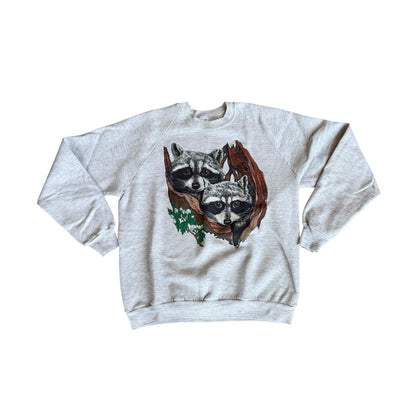 Vintage 90s Raccoon Sweater Animal Print Womens Medium