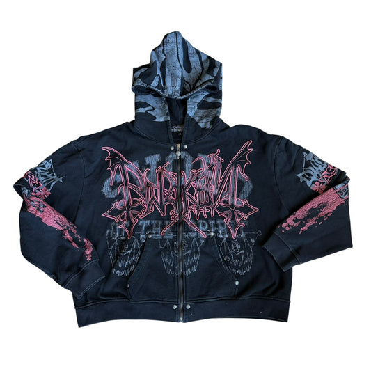 Designer Gothic Vamp Hoodie Sweatshirt ZipUp Mens Black Large
