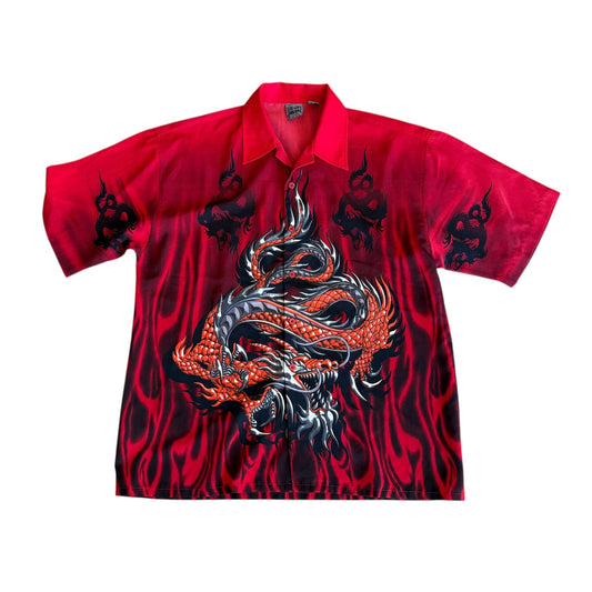 Authentic Shaolin Brand Button Up y2k Dragon Red Mens Large