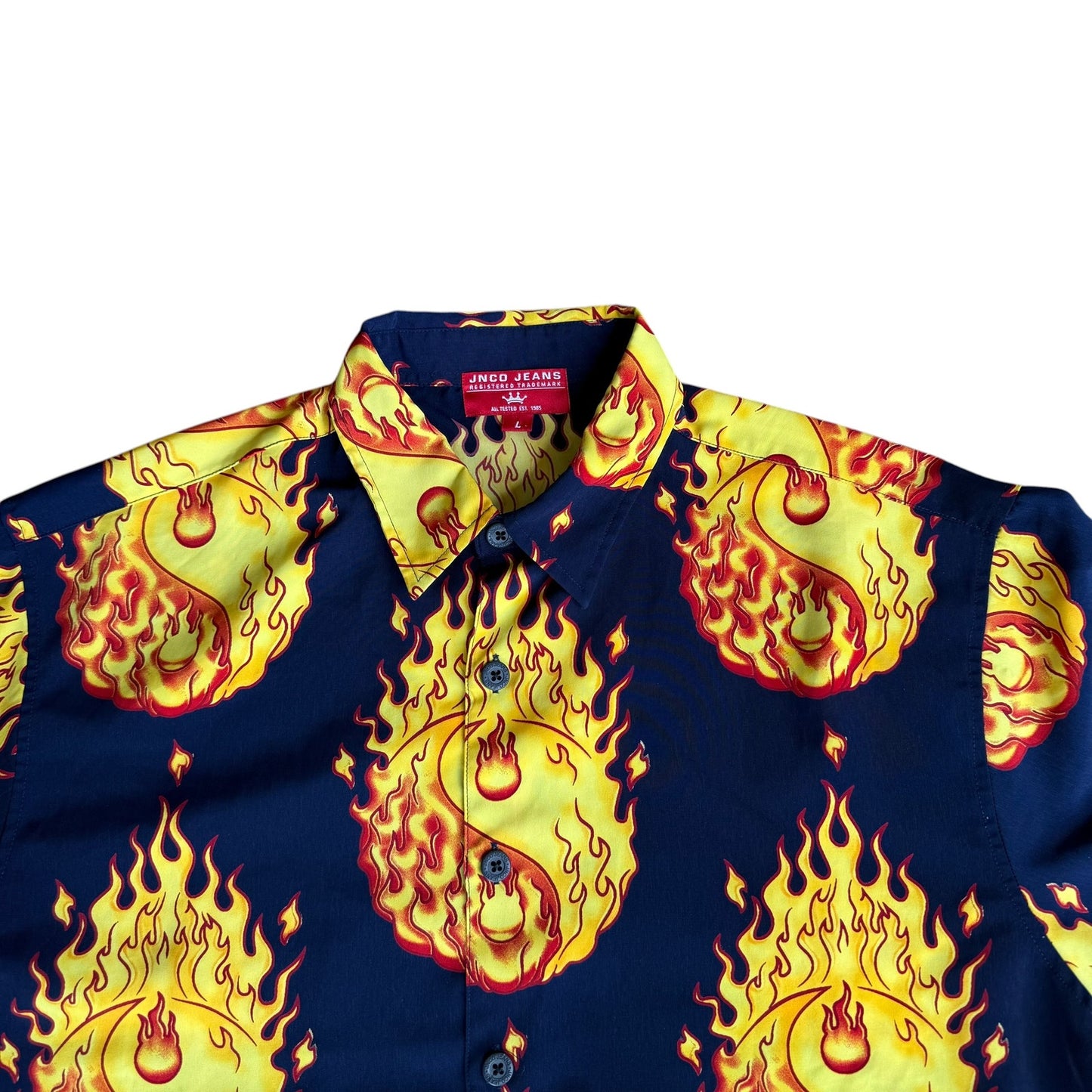 Vintage y2k JNCO Button Up Shirt Mens Large Flaming YinYang