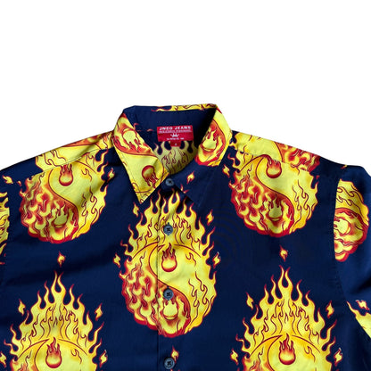 Vintage y2k JNCO Button Up Shirt Mens Large Flaming YinYang