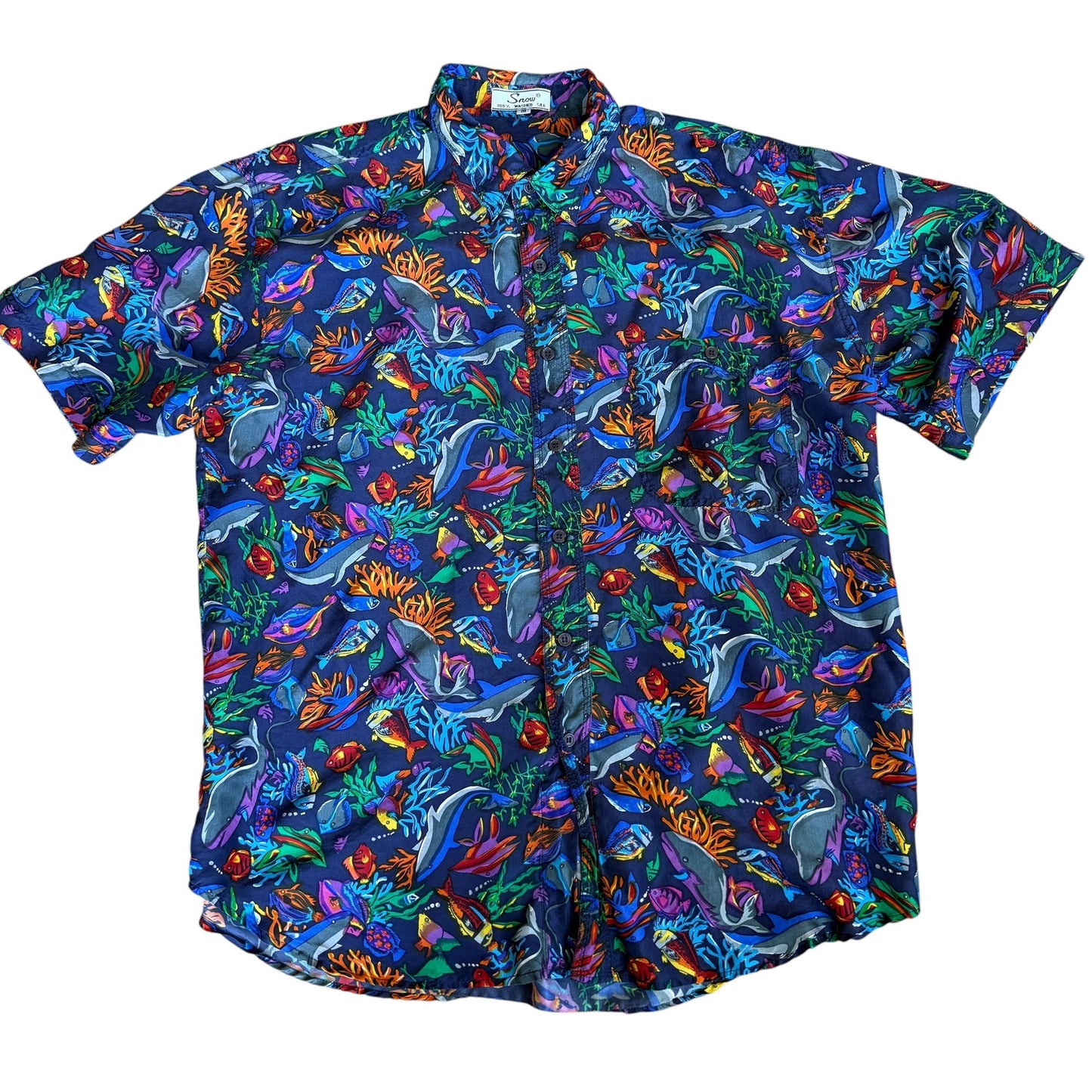 Vintage Fish AllOverPrint Shirt Silk Mens Medium