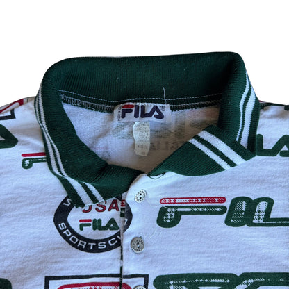 Vintage 1990s FiLA Italia AllOverPrint Polo Shirt Mens 2XL