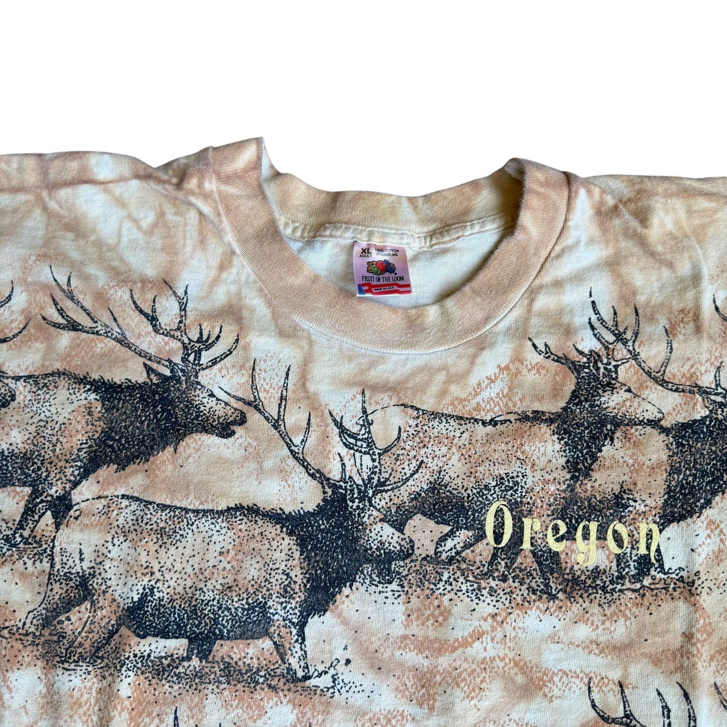 Vintage 1993 Oregon Trail Elk AllOverPrint Tee Shirt Mens XL