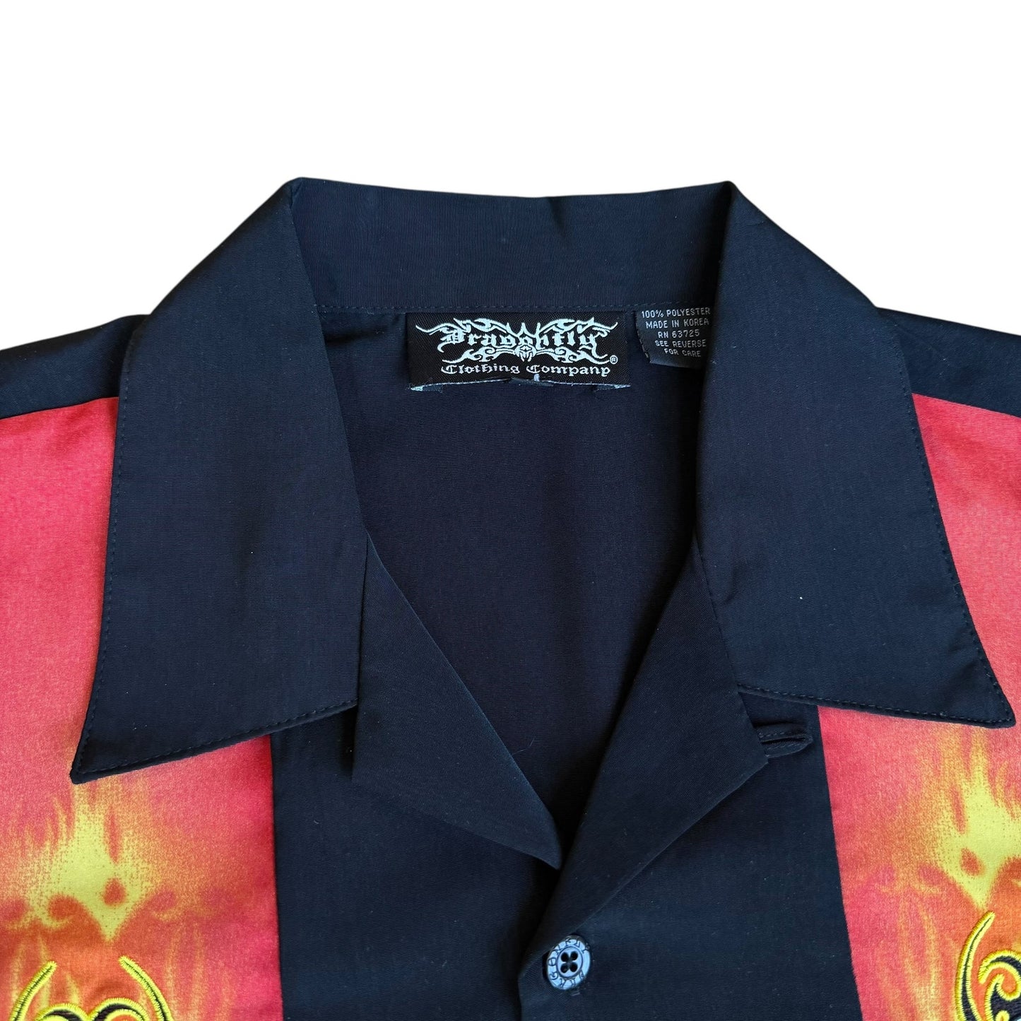 Vintage Dragonfly y2k Flame Skull Button Up Mens Medium